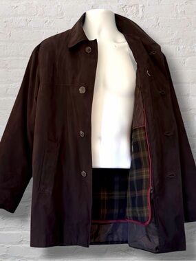 Newport Harbor Men’s Brown Coat Jacket M –Quilted Lining, Zip-Out Plaid Interior